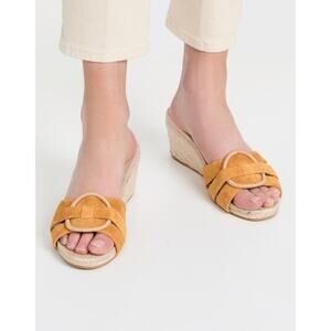 Veronica Beard Ivy Yellow Saffron Suede Wedge Espadrille Sandals 7.5